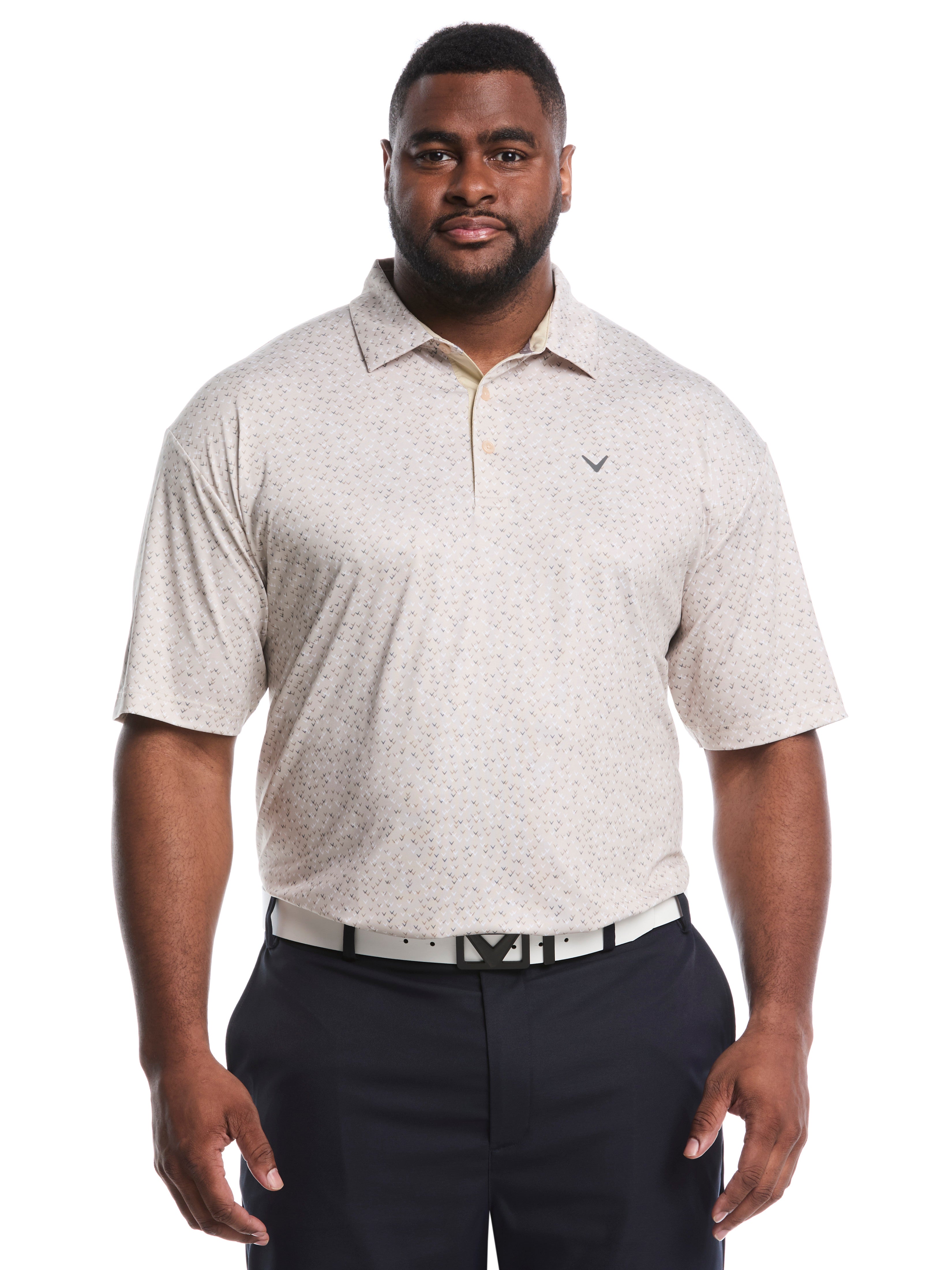 Big & Tall Confetti Chevron All Over Polo (Latte/ Bright White)