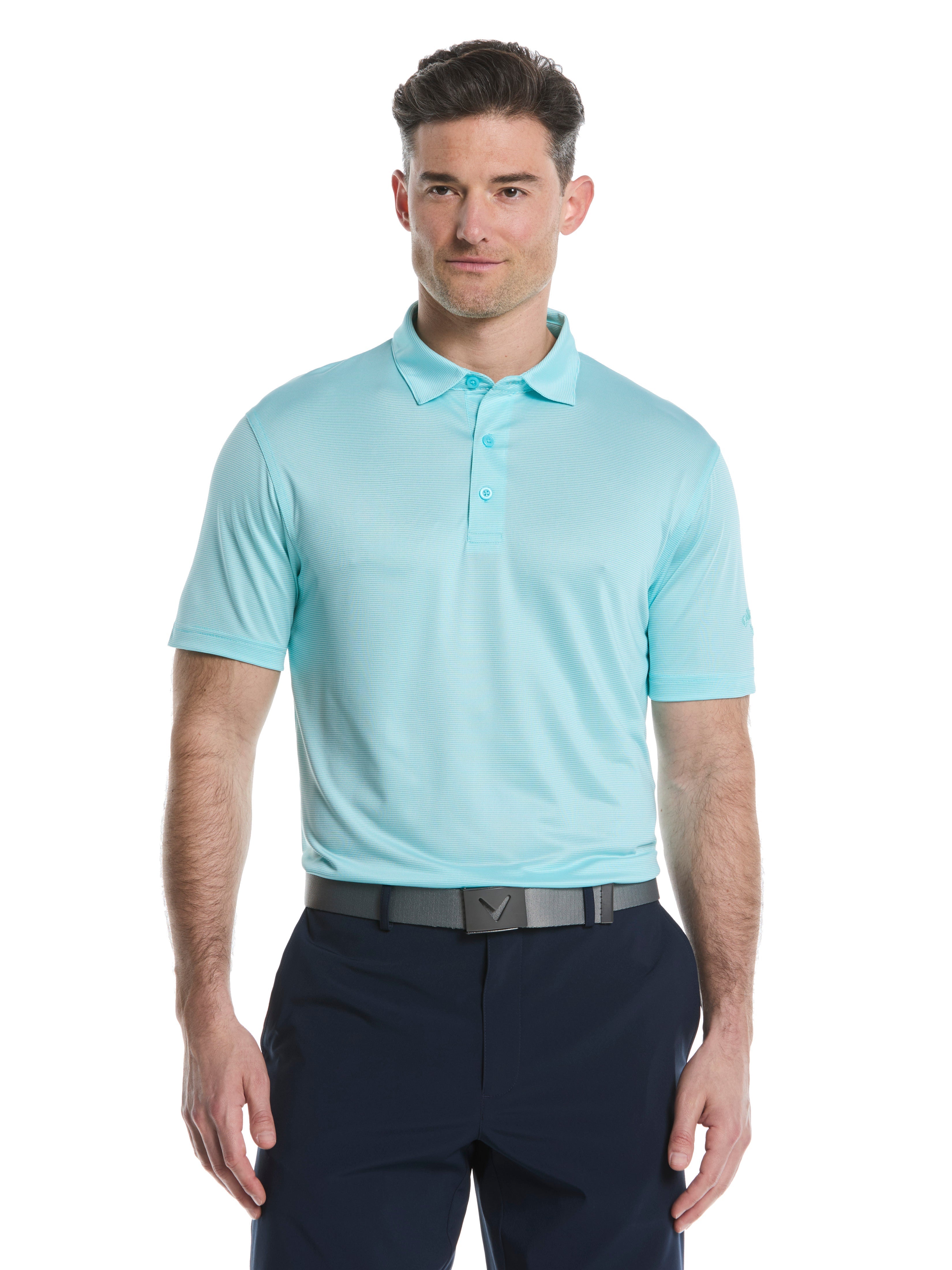 Fine Line Stripe Golf Polo Shirt (Chambray)