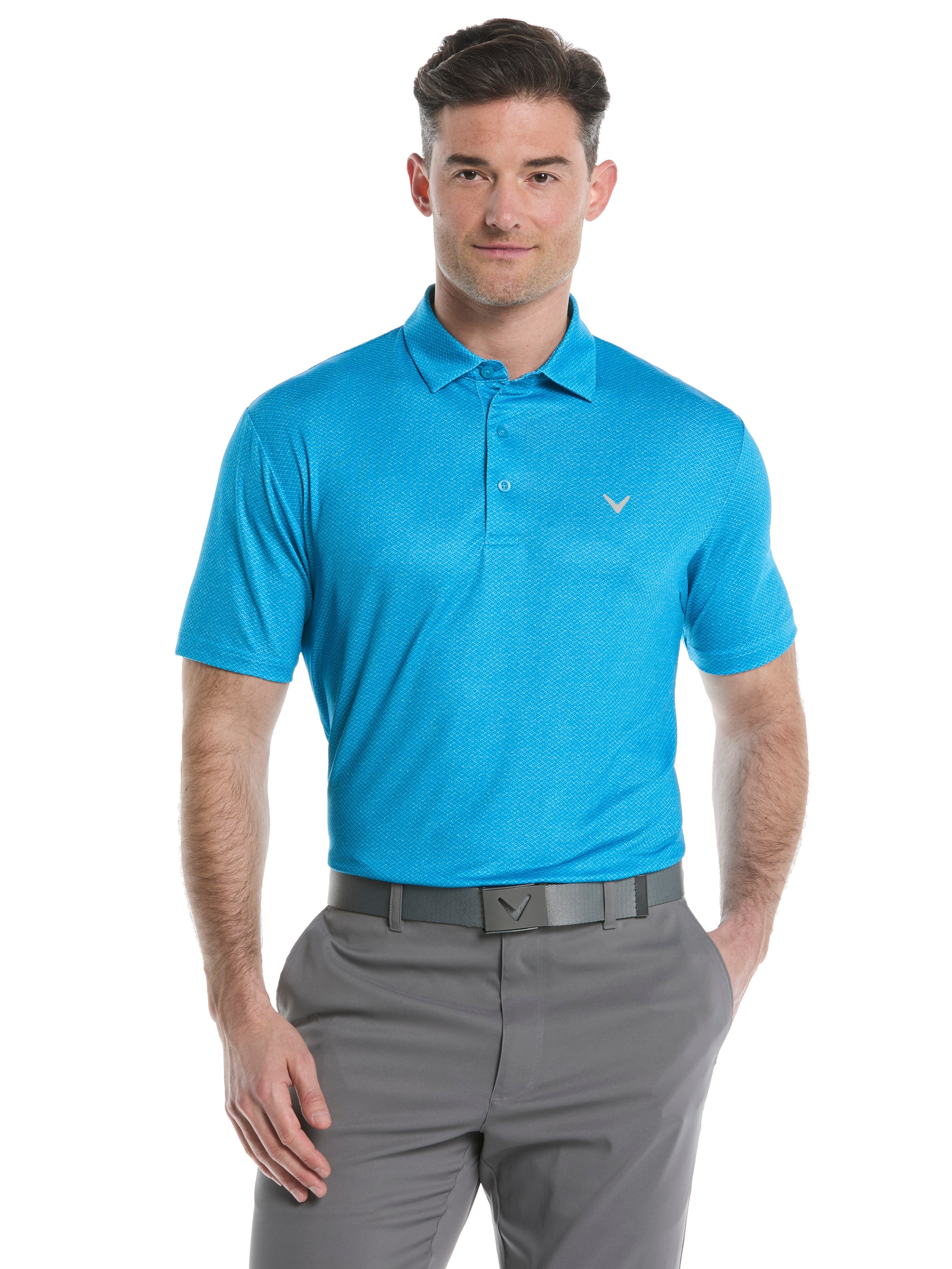 Heather Geo Print Golf Polo (Sea Pink)