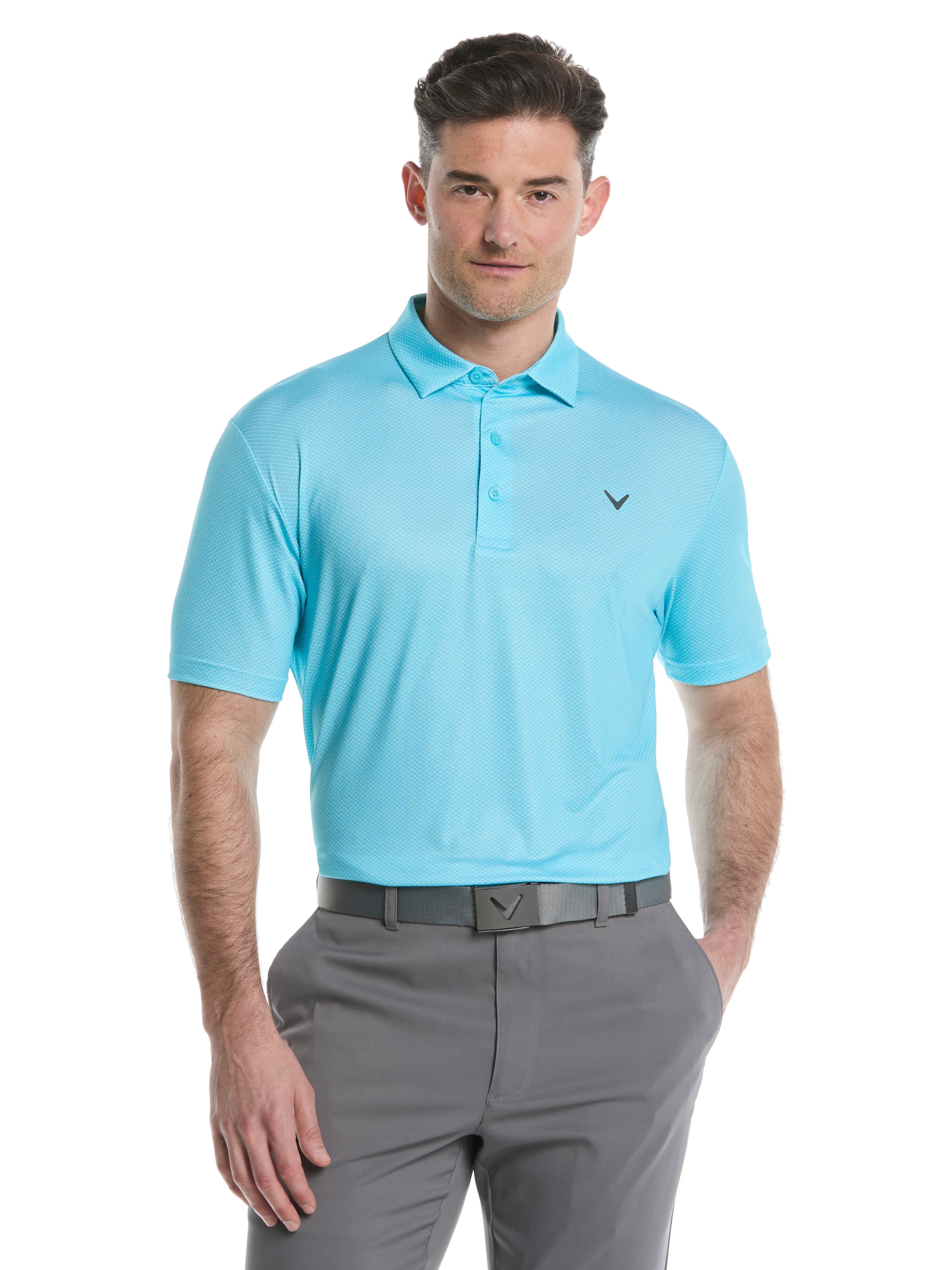 Heather Geo Print Golf Polo (Sea Pink)