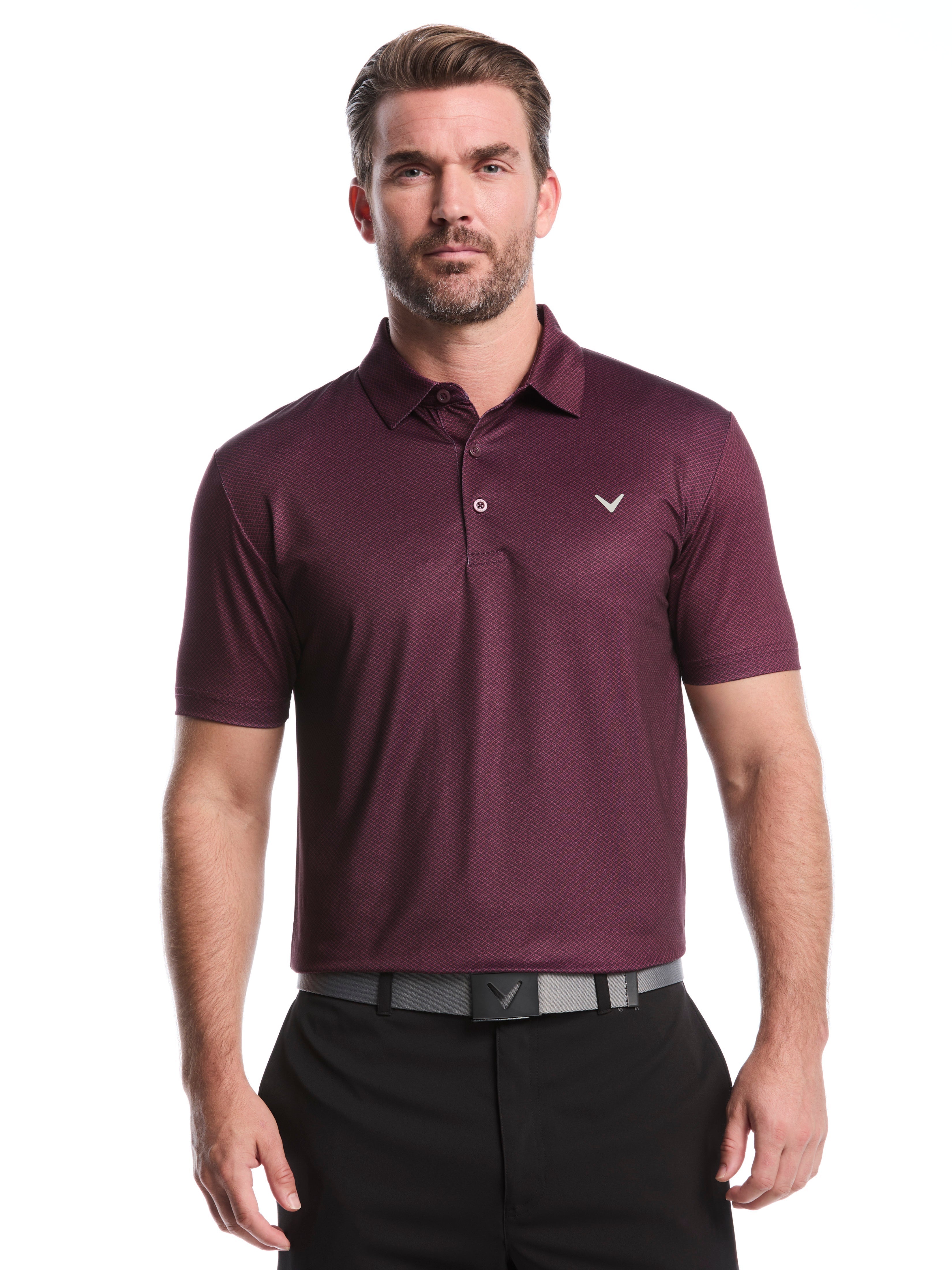 Heather Geo Print Golf Polo (Spiced Coral)