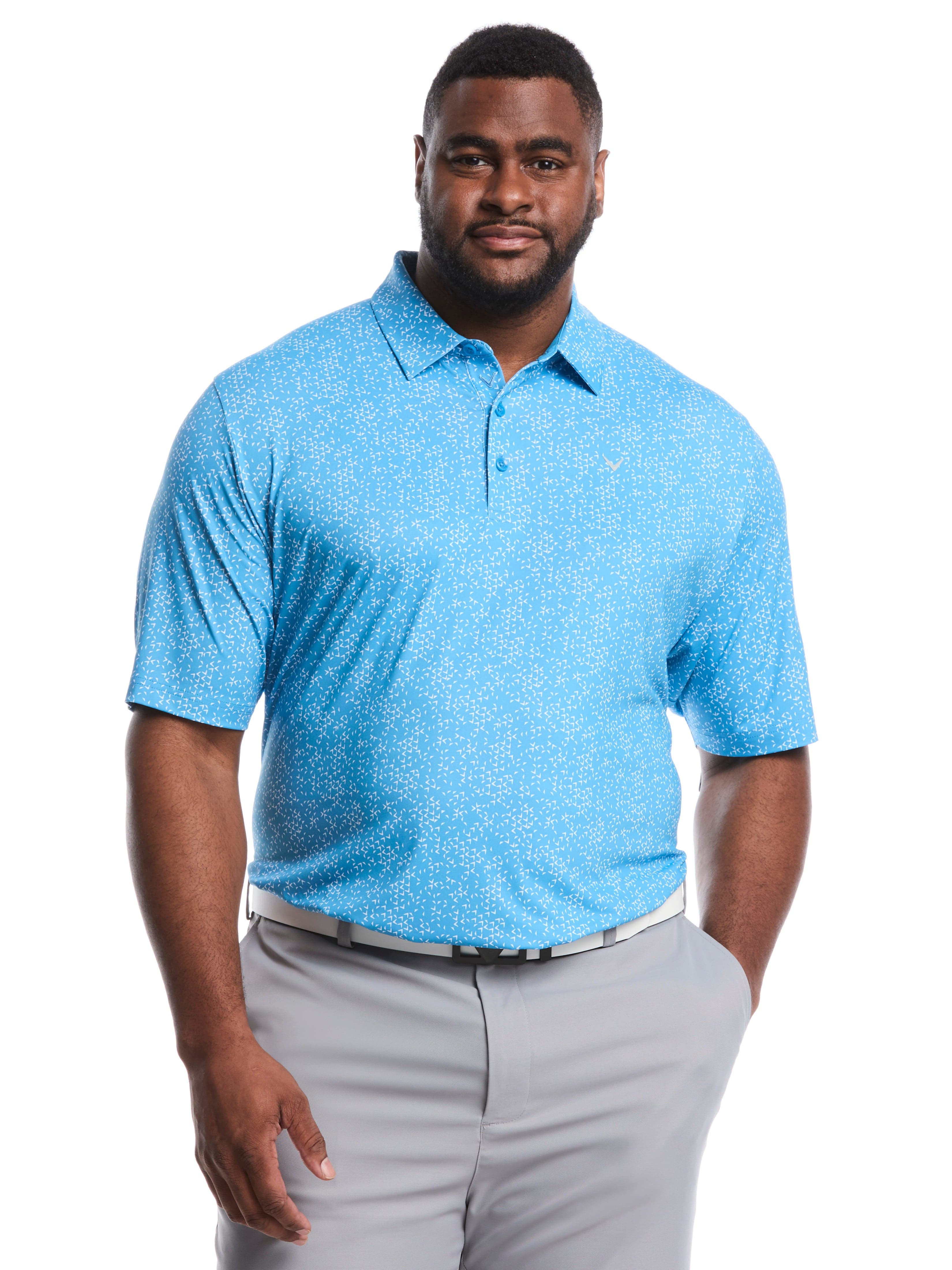 Big & Tall Chevron Print Golf Polo (Bright White/Peacoat) 
