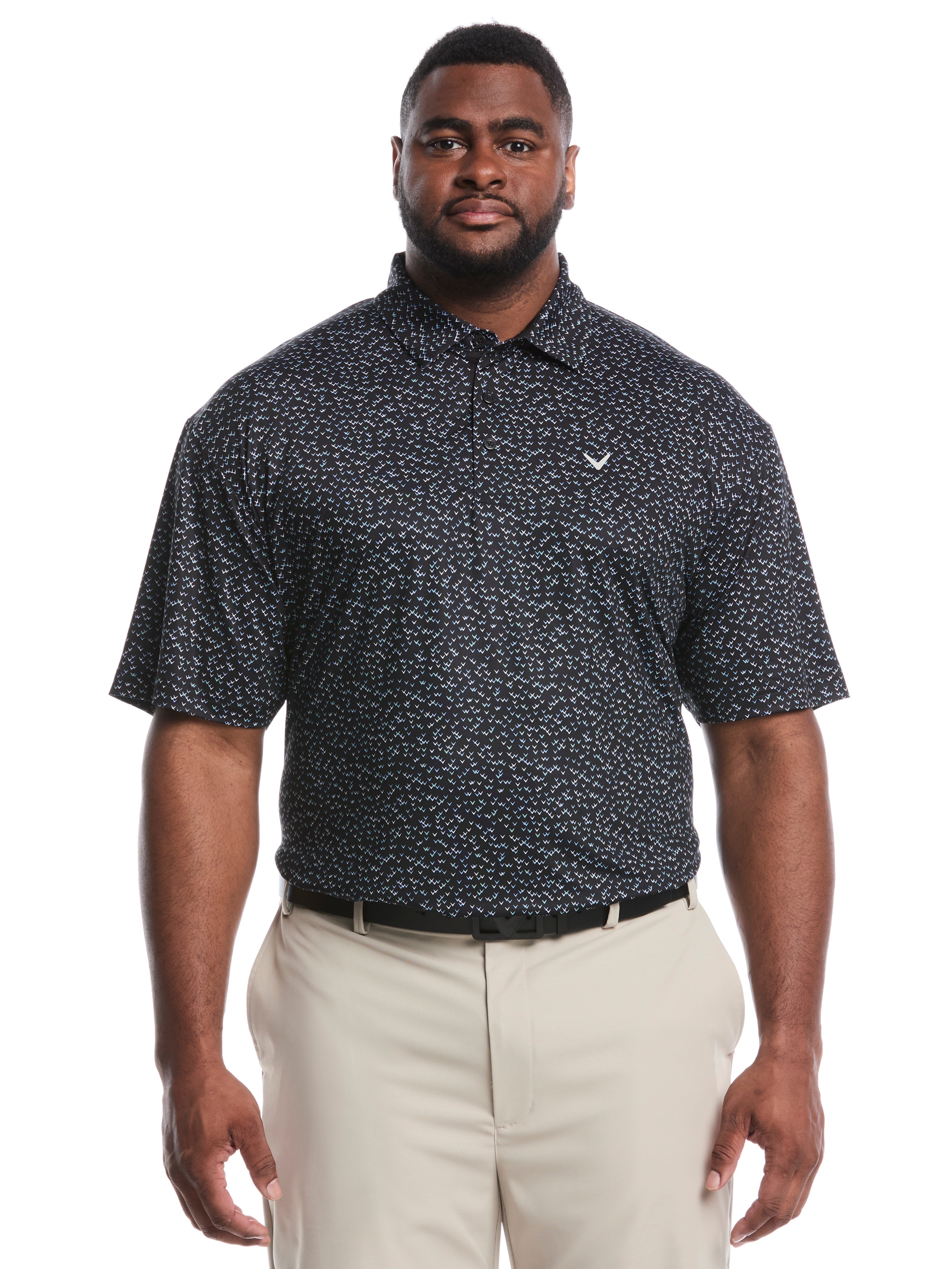 Big & Tall Confetti Chevron All Over Polo (Latte/ Bright White) 