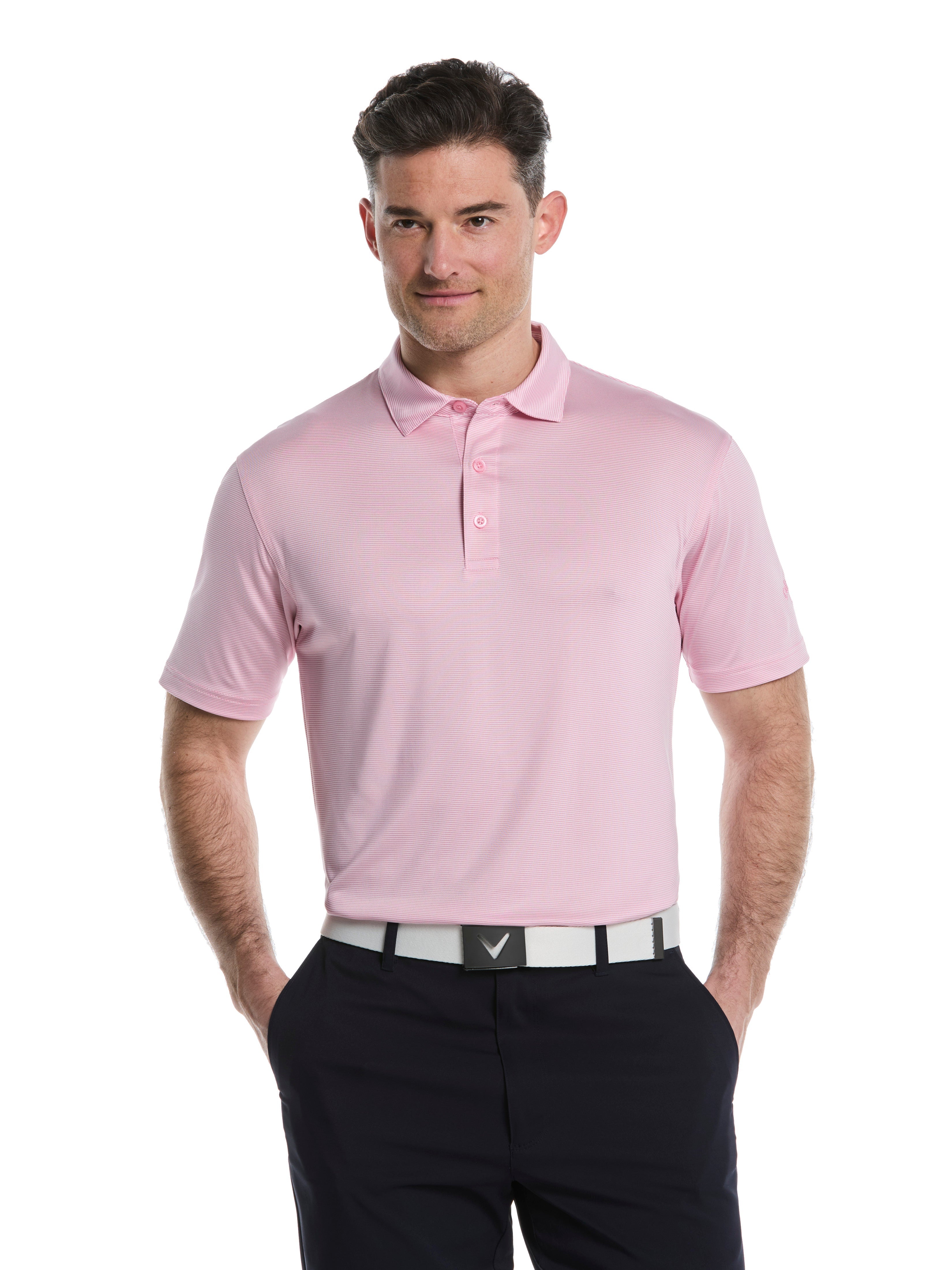 Fine Line Stripe Golf Polo Shirt (Caviar) 