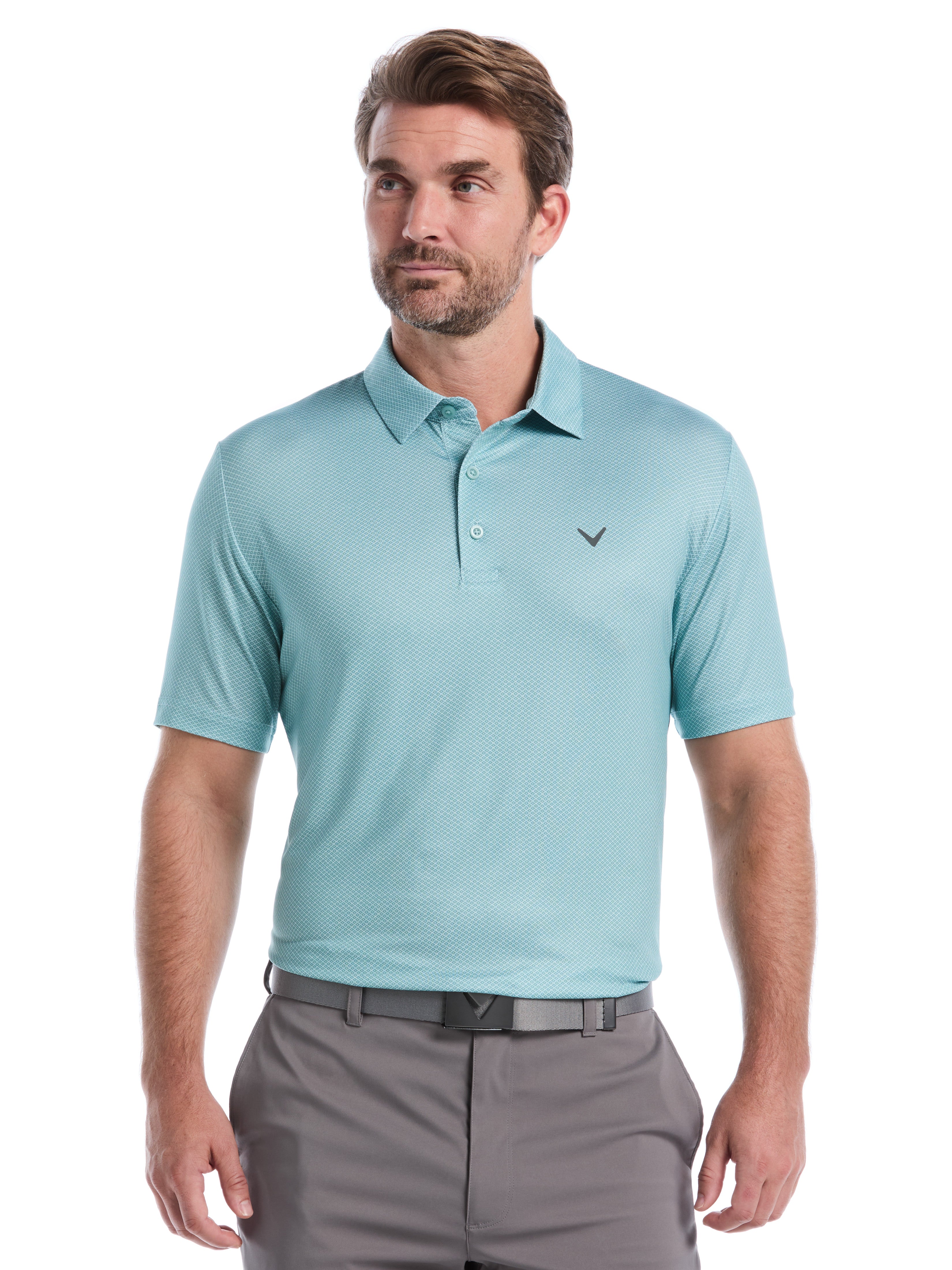 Heather Geo Print Golf Polo (Spiced Coral) 